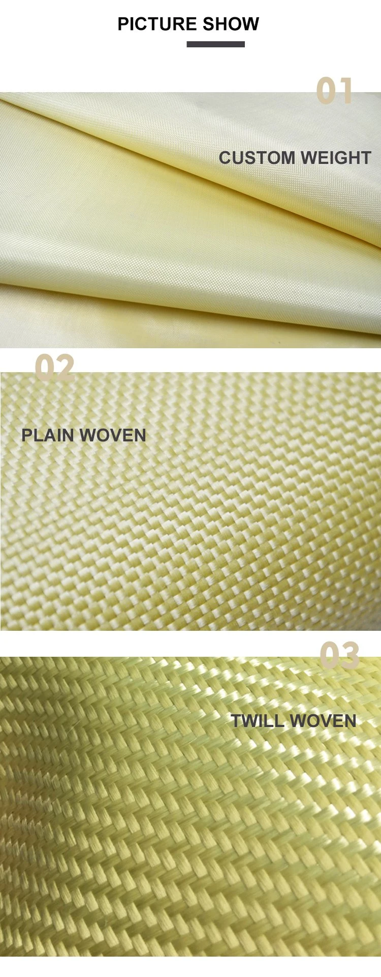 China Factory Plain Twill 1000d 100GSM High Strength Weave Fabric Roll Aramid Kevlar Fabric